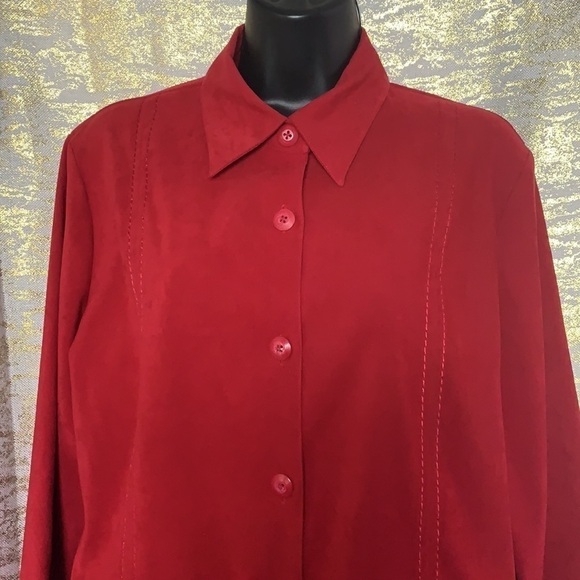 Vintage 🧚‍♀️Tradition Hot Red Long Sleeve Button Up Shirt Blouse Size M - Picture 3 of 11